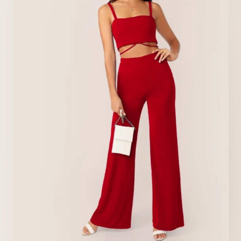 Knot Crop Top & Flare Leg Pants Set